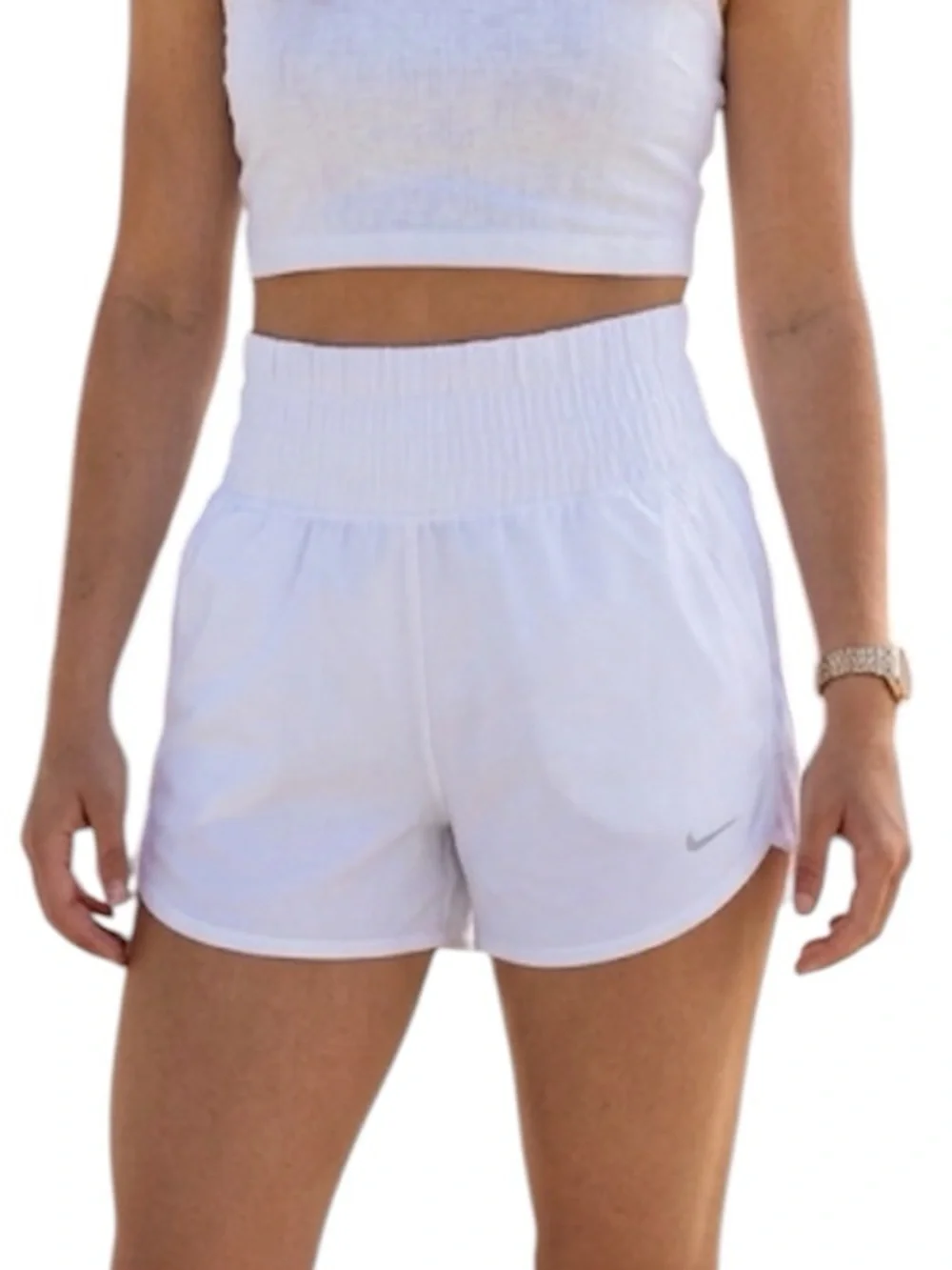 Nike White Dry Fit Loose Fit High Waist Lined Shorts with Pockets Size: Medium